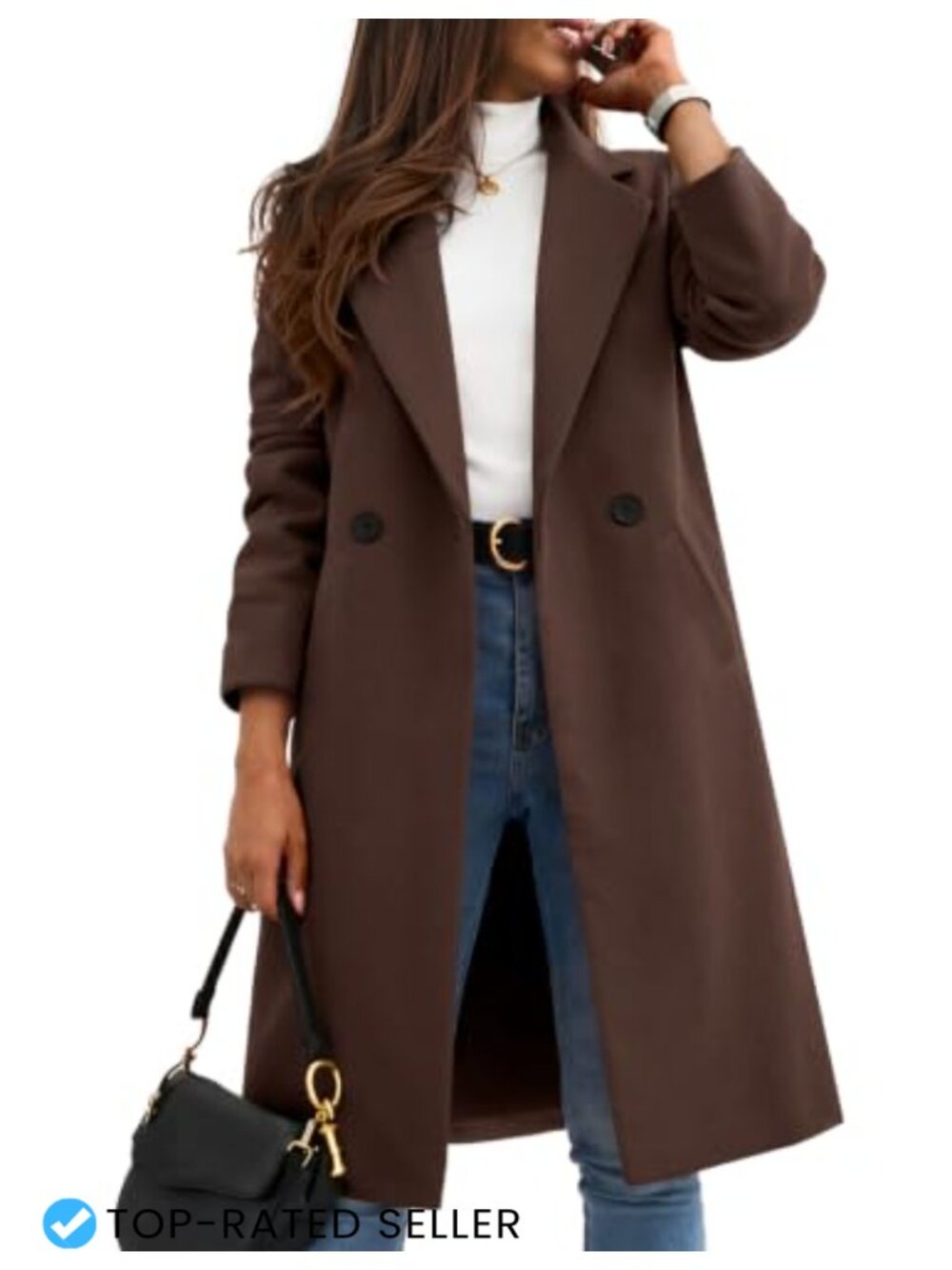 Women's Winter Peacoat Notch Lapel Single-Breasted Mid Long Wool Coat